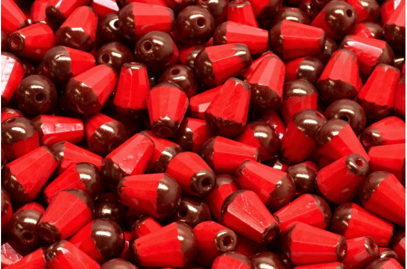 ファセット加工のファイアポリッシュ仕上げのティアドロップビーズ、不透明レッドブロンズ(93200-14415)、ガラス、チェコ共和国