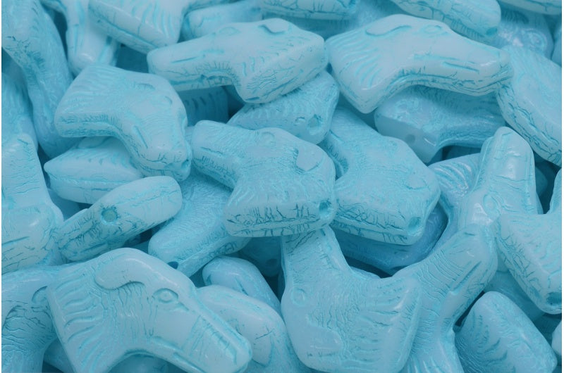 犬の頭のビーズ、白水色の裏地付き(02010-54308)、ガラス製、チェコ共和国