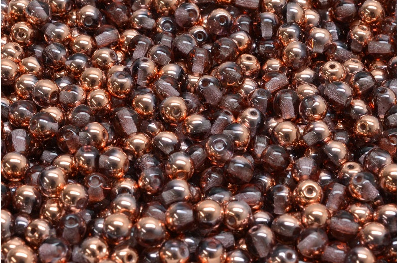 ラウンドドラックビーズ、透明ライトアメジストローズゴールドカプリ(20040-27101)、ガラス、チェコ共和国