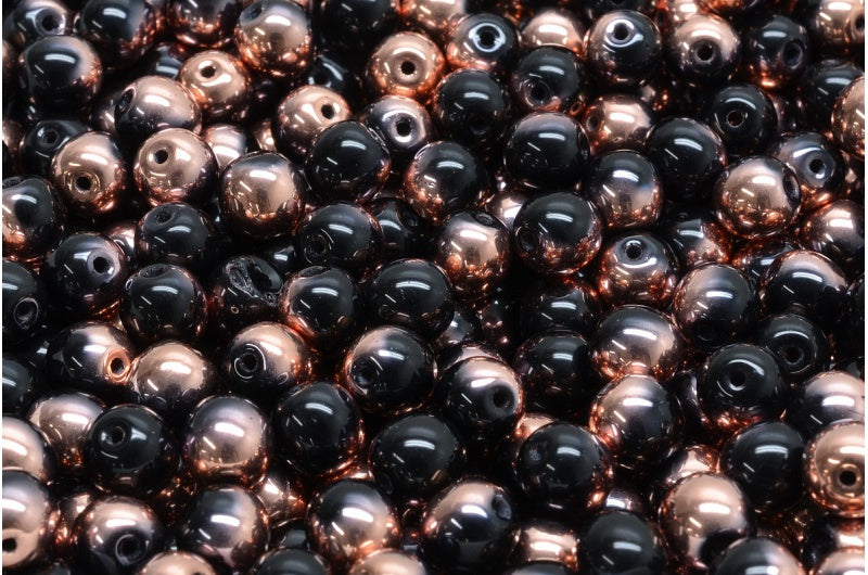 Round Druck Beads, Black Rose Gold Capri (23980-27101), Glass, Czech Republic