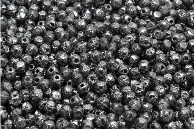 イングリッシュカットビーズ、ブラックヘマタイト5個(23980-14400)、ガラス、チェコ共和国