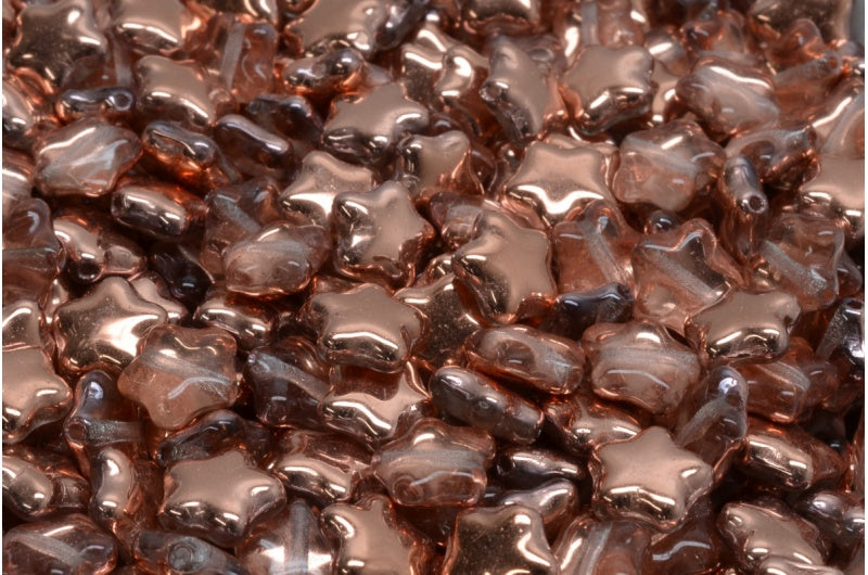 Flat Star Beads, Crystal Rose Gold Capri (00030-27101), Glass, Czech Republic