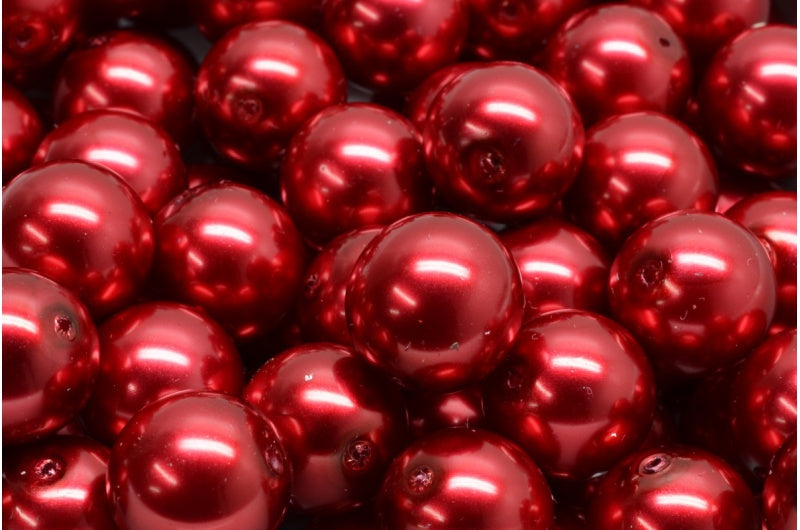 Round Druck Beads, White Red Pearl (02010-70499), Glass, Czech Republic