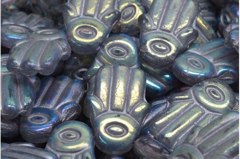 ハムサハンドビーズ、クリスタルアブフル(2Xサイド)シルバーライン(00030-28703-54301)、ガラス、チェコ共和国