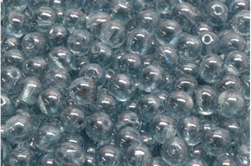 OUTLET 10 grams Round Druck Beads, 6 x 6 mm, Crystal Terracotta Blue (00030-15464), Glass, Czech Republic