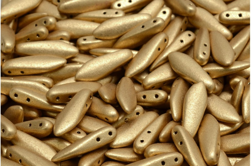 2穴ダガービーズ、クリスタルアステカペールゴールド(00030-01710)、ガラス、チェコ共和国