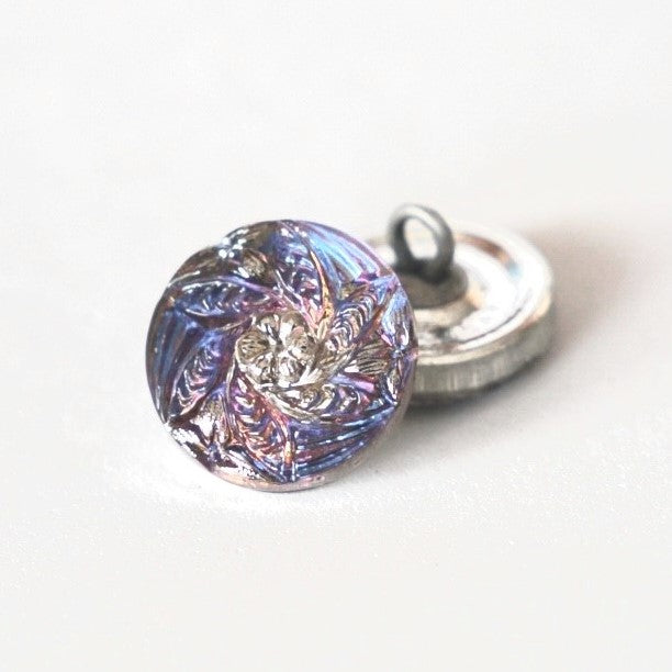 装飾付きハンドペイントガラスボタン2個、サイズ6(13.5 mm)、ガラス、チェコ共和国