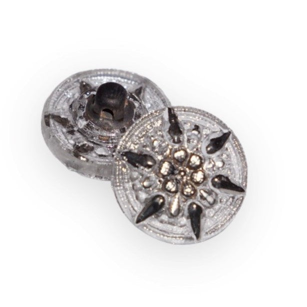 2 pcs Hand Painted Glass Buttons with ornament, size 6 (13.5 mm), Glass, Czech Republic