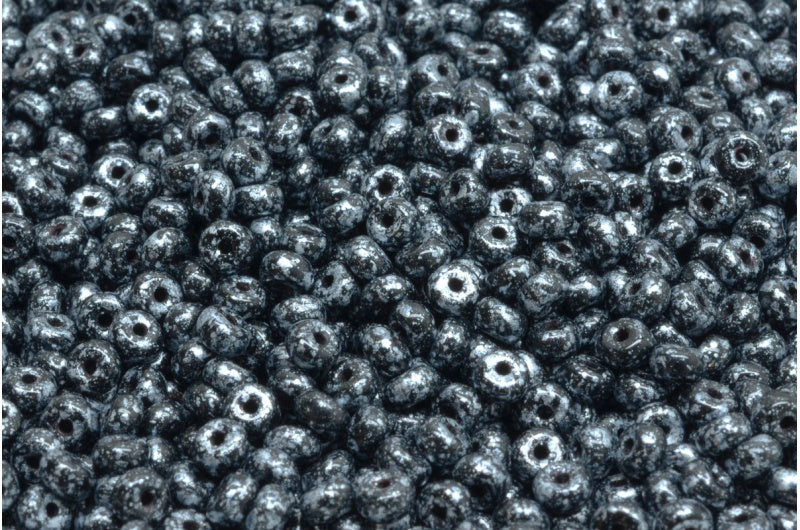 Rondelle Druck Beads, Black Tweedy Silver (23980-45702), Glass, Czech Republic