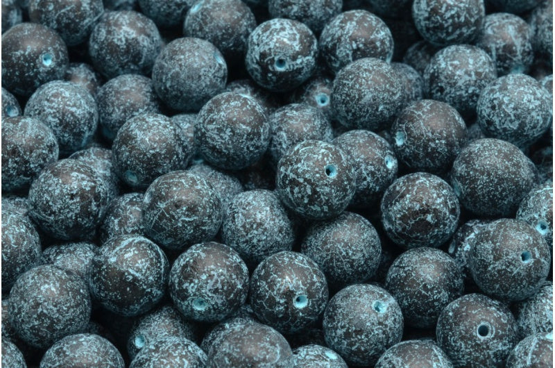 圆形 Druck 珠,黑色蚀刻浅蓝色内衬 (23980-ETCH-54308),玻璃,捷克共和国