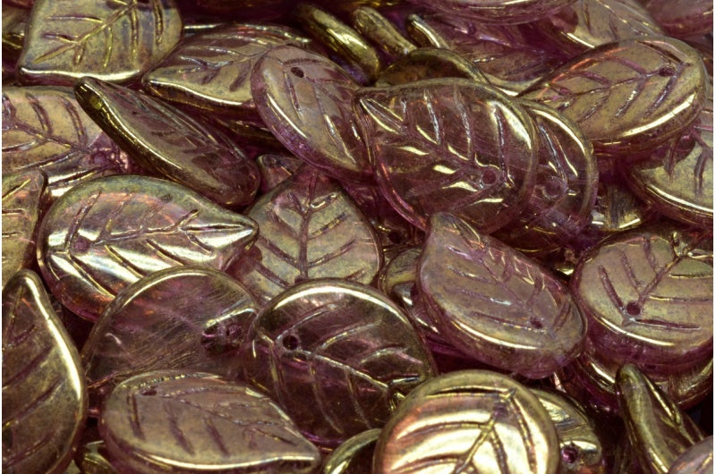 OUTLET 10 grams Apple Leaf Beads, 18 x 13 mm, Crystal Luster Violet Full Coated (00030-14496), Glass, Czech Republic