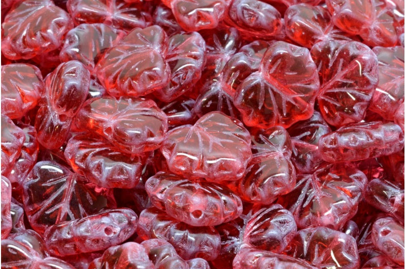 メープルリーフビーズ、透明ピンク(70010)、ガラス、チェコ共和国