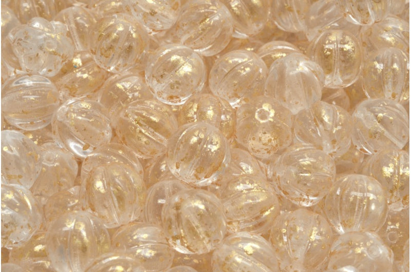 メロンビーズ、クリスタルゴールドスプラッシュ(00030-94401)、ガラス、チェコ共和国