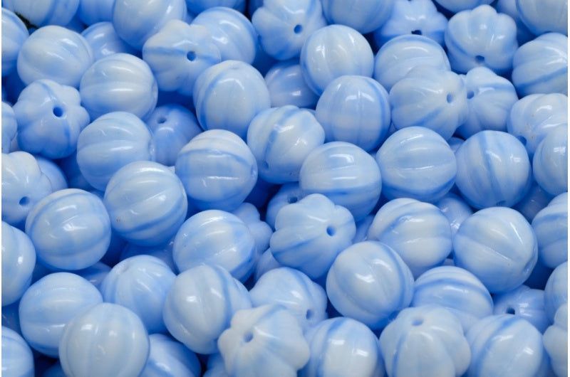 Melon Beads, Black Purple (07314), Glass, Czech Republic