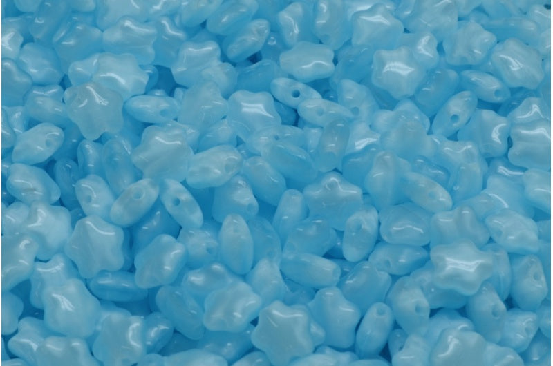 Flat Star Beads, Opal Aqua (61400), Glass, Czech Republic