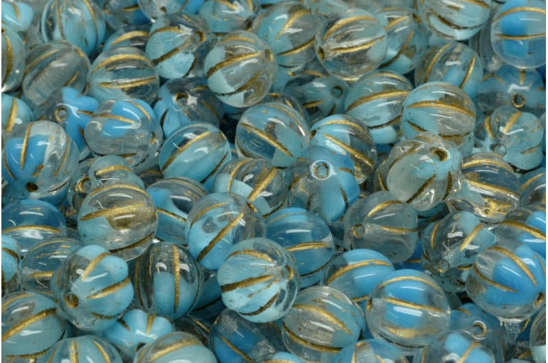 メロンビーズ、66018 ゴールドライン (66018-54302)、ガラス、チェコ共和国