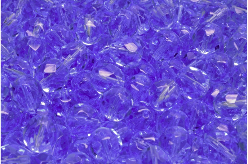 出口 250 克圆形刻面火抛光珠,透明蓝色 P (30030-P),玻璃,捷克共和国