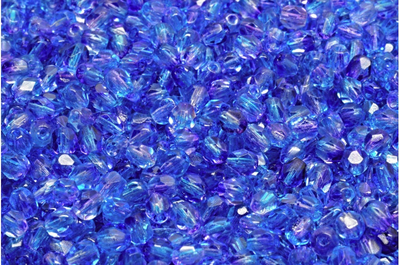 Faceted Round Fire Polished Beads, Crystal Blue Violet (00030-48023), Glass, Czech Republic