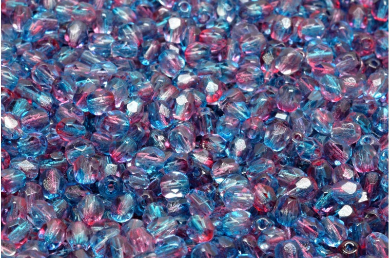 Faceted Round Fire Polished Beads, Crystal Blue-Red Transparent Dyed (00030-48013), Glass, Czech Republic