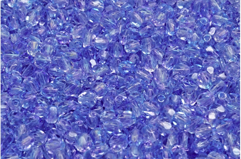 Faceted Round Fire Polished Beads, Crystal Blue Violet (00030-48002), Glass, Czech Republic