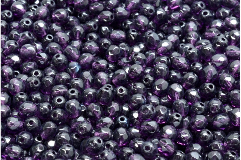 OUTLET 10 grams Faceted Round Fire Polished Beads, Purple (20510), Glass, Czech Republic