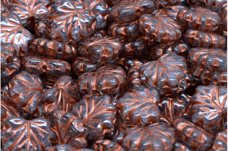 メープルリーフビーズ、クリスタルテラコッタブルー銅線(00030-15464-54319)、ガラス、チェコ共和国