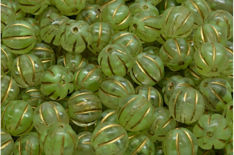 OUTLET 10克瓜形珠,111-19201-08x08-56018-54302,不透明绿色金边(56018-54302),玻璃,捷克共和国