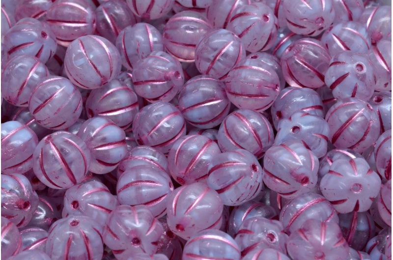 Melon Beads, 66018 Pink Lined (66018-54321), Glass, Czech Republic