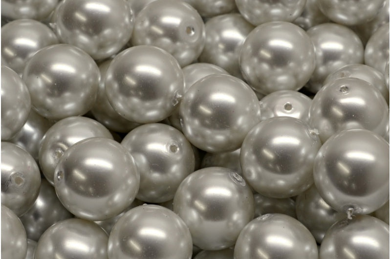 Round Druck Beads, White 70443 (02010-70443), Glass, Czech Republic