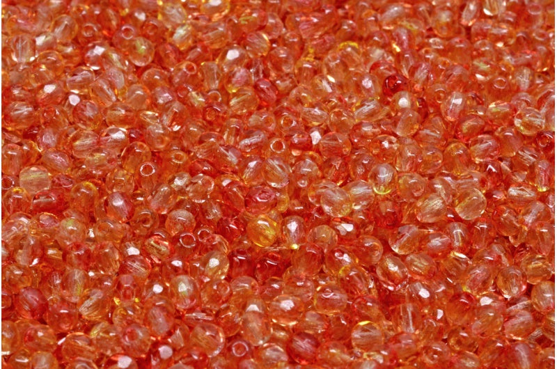 Faceted Round Fire Polished Beads, Crystal Red Orange (00030-48001), Glass, Czech Republic