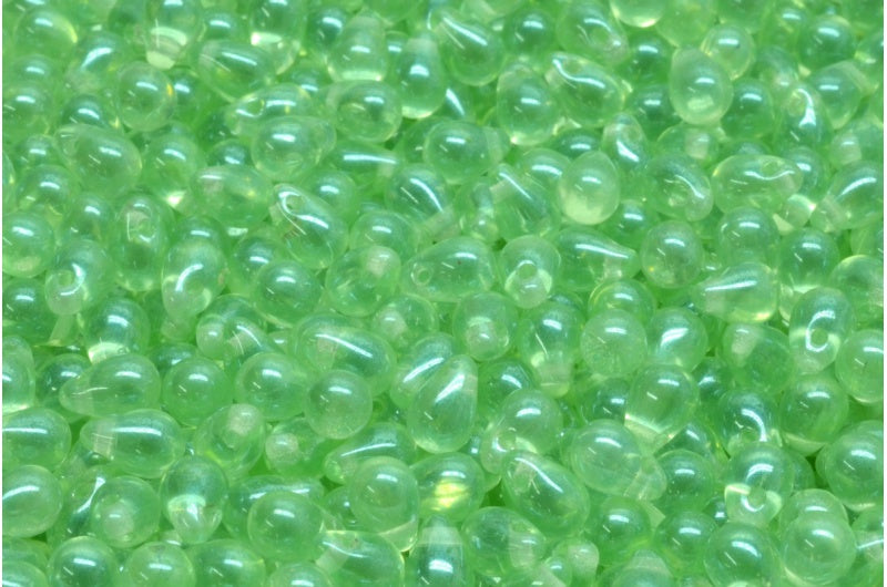 ドロップビーズ、透明グリーンヘマタイト(50500-14400)、ガラス、チェコ共和国