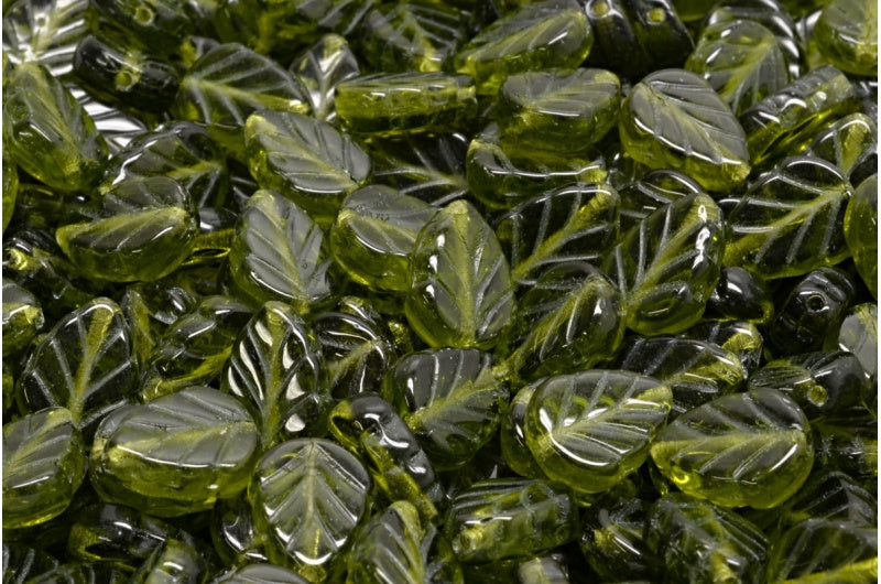 Mint Leaf Beads, Transparent Green (50230), Glass, Czech Republic