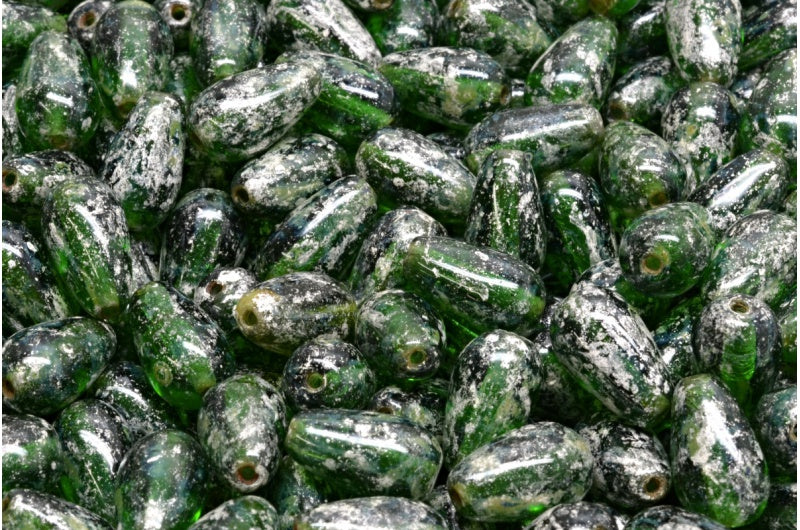 Drop Beads, Transparent Green Senegal Silver (50560-15681), Glass, Czech Republic