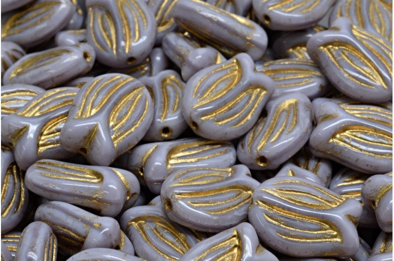 OUTLET 10 grams Mini Tulip Beads, 16 x 11 mm, Opaque Amethyst Gold Lined (23010-54202), Glass, Czech Republic