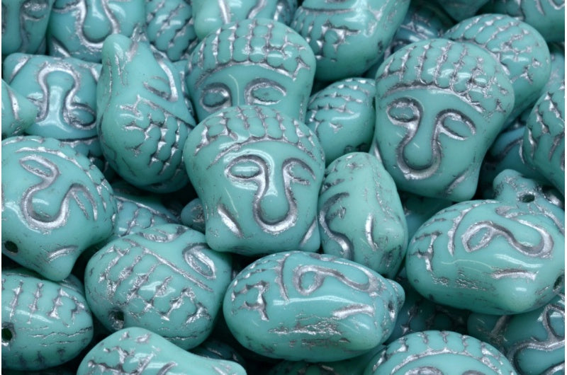 Buddha Head Beads, Turquise Silver Lined (63110-54301), Glass, Czech Republic