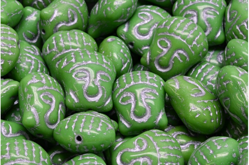 仏頭ビーズ、不透明グリーン、銀線入り(53320-54301)、ガラス、チェコ共和国