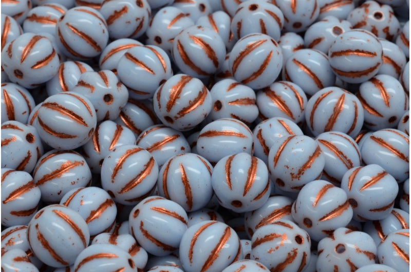 メロンビーズ、ライトブルー銅線入り(33000-54319)、ガラス、チェコ共和国