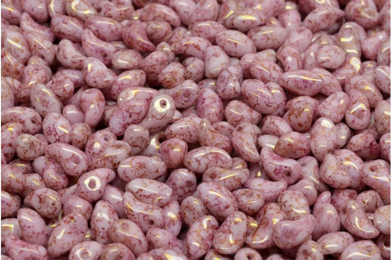 チューリップの花びらビーズ、ホワイトテラコッタバイオレット(02010-15496)、ガラス、チェコ共和国