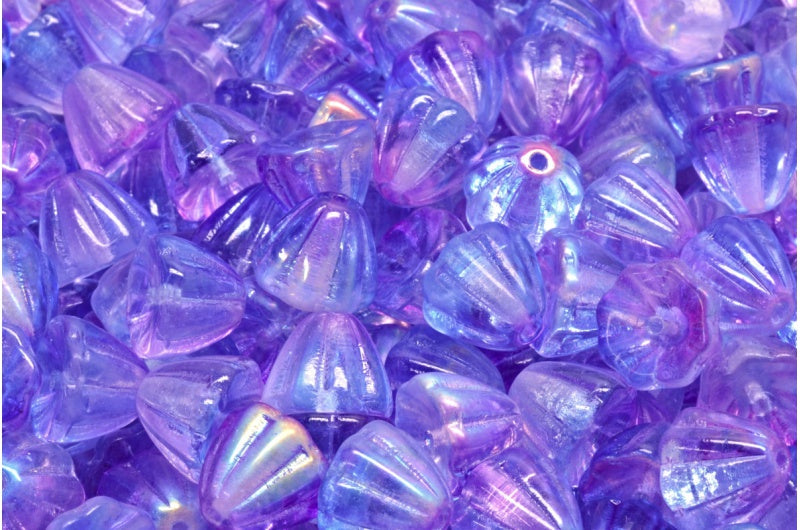 フラワーキューポラビーズ、クリスタルグロッシーブルーバイオレット(00030-48102)、ガラス、チェコ共和国