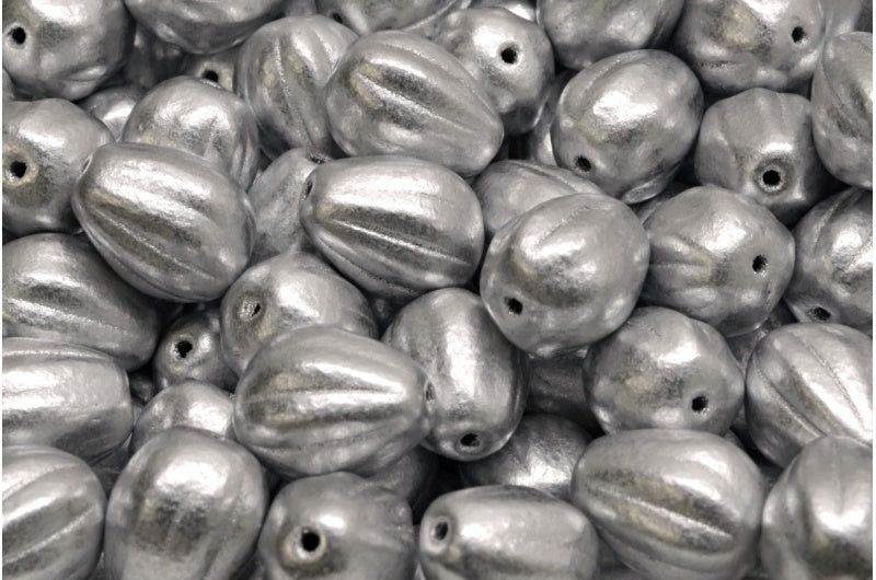 ドロップメロンビーズ、クリスタルシルバーマット(00030-01700)、ガラス、チェコ共和国