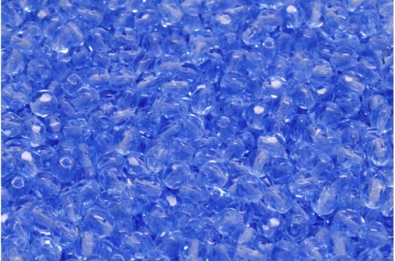 多面圆形火抛光珠,透明蓝色(30030),玻璃,捷克共和国