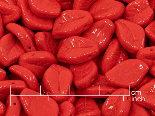 OUTLET 10 grams Wavy Leaf Beads, Red (93180), Glass, Czech Republic