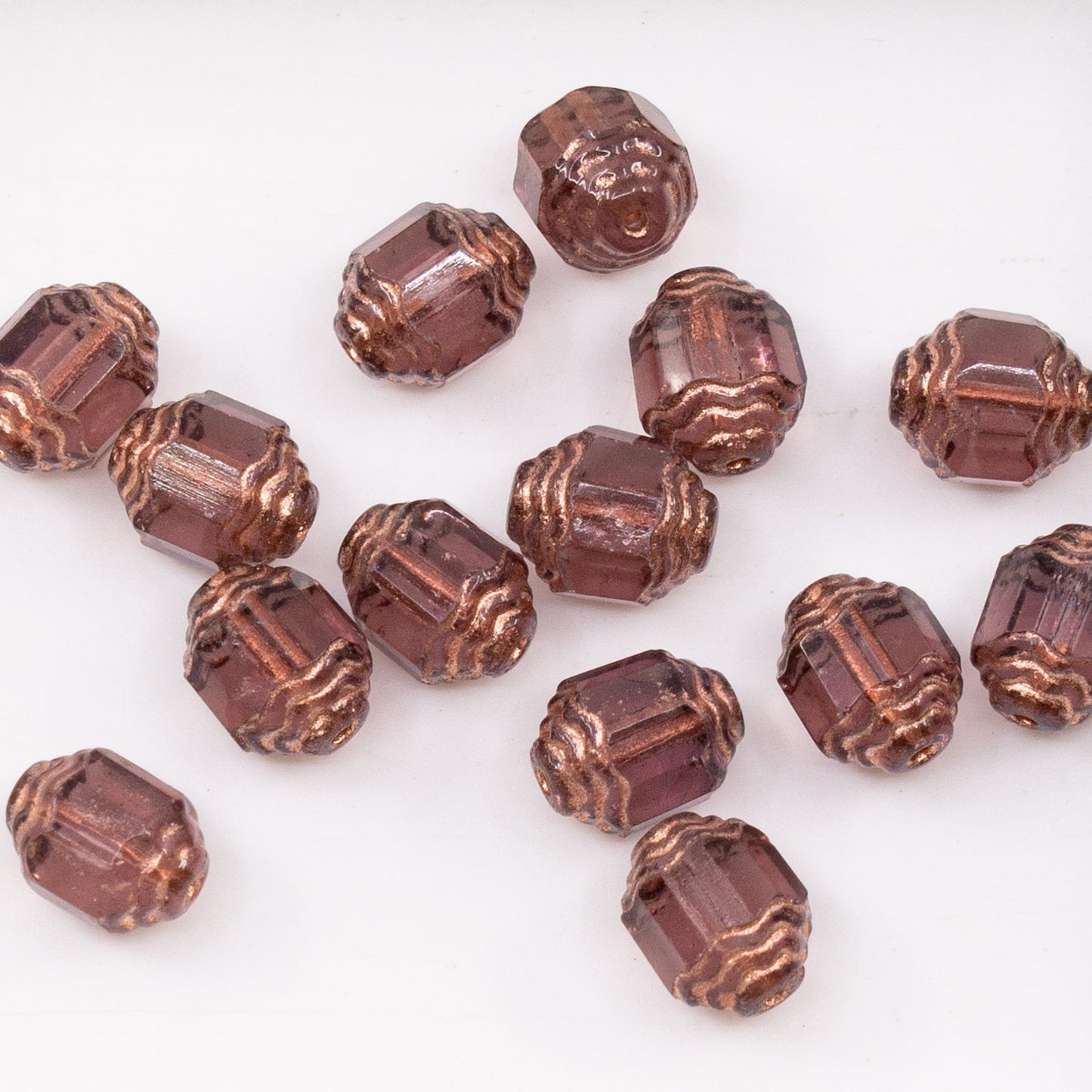 OUTLET 10 grams Special Cut Faceted Fire Polished Beads, 10 x 8 mm, Transparent Light Amethyst Copper Lined (20040-54307), Glass, Czech Republic