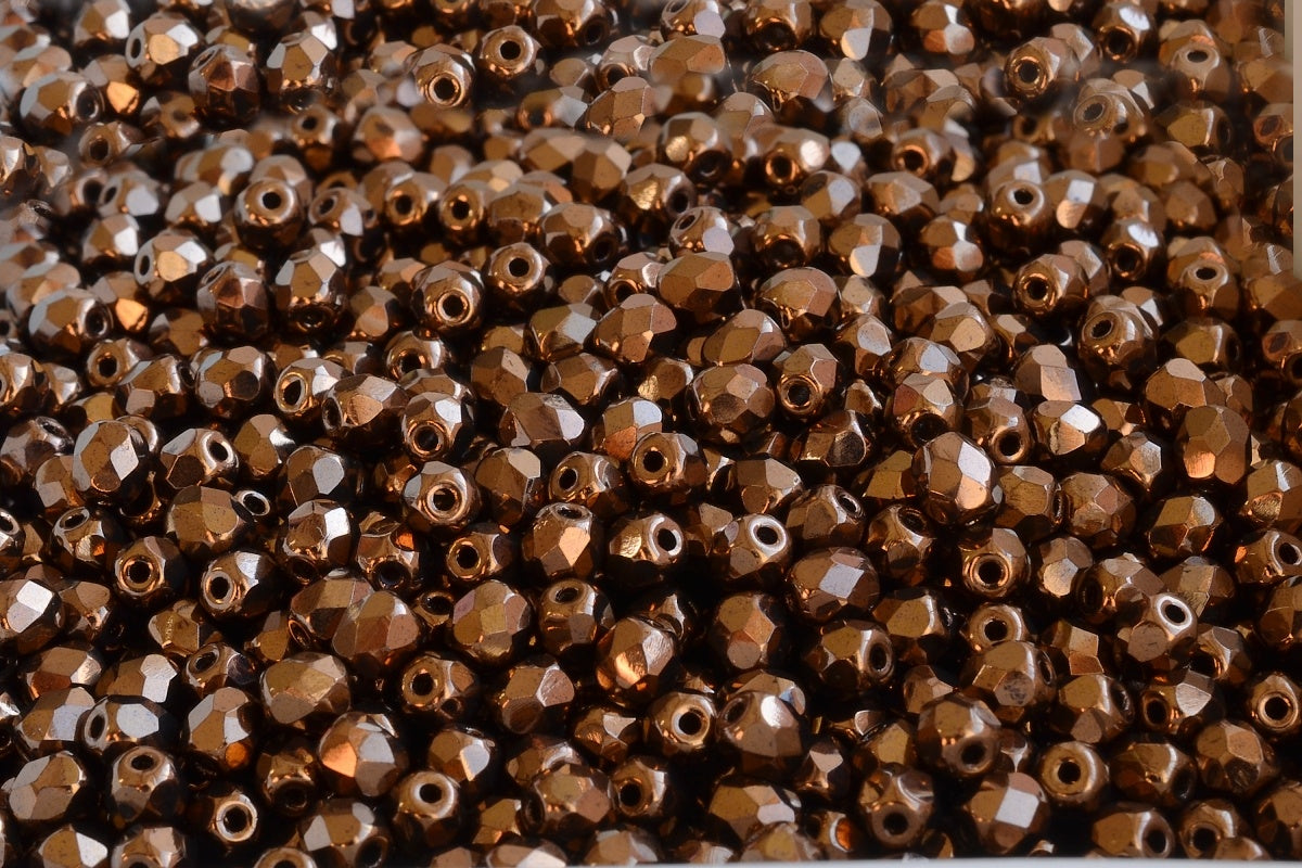 OUTLET 10 grams Faceted Round Fire Polished Beads, 4 x 4 mm, Black Bronze (23980-14415), Glass, Czech Republic