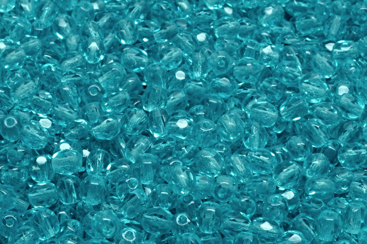 OUTLET 10 grams Faceted Round Fire Polished Beads, 4 x 4 mm, Transparent Aqua (60120), Glass, Japan