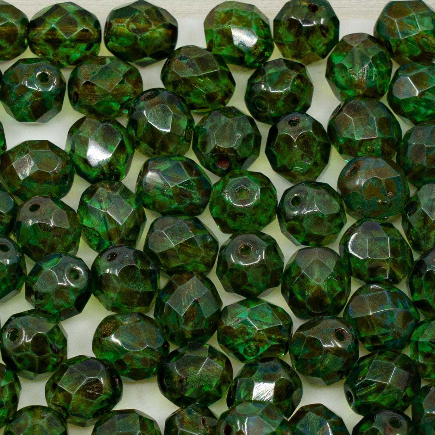 アウトレット 10グラム ファセットラウンドファイアポリッシュビーズ、8 x 8 mm、30091 Travertin (30091-86800)、ガラス、チェコ共和国