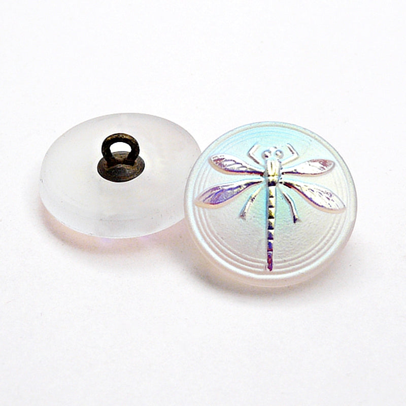 アウトレット 10グラム チェコ製ハンドメイドガラスボタン、31 x 31 mm、クリスタルABトンボ(00030-28701-dragonfly)、ガラス、チェコ共和国