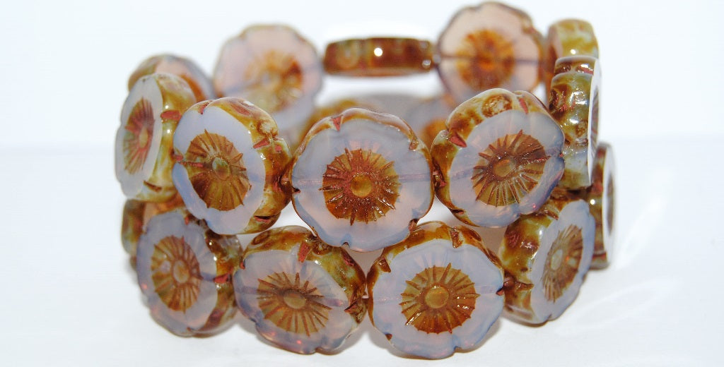 OUTLET 10 grams Table Cut Hawaii Flower Beads, 20 x 20 mm, Opal Purple Lavender Travertin (21010-86800), Glass, Czech Republic