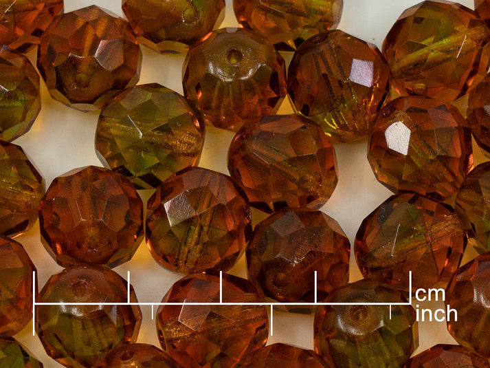 OUTLET 10 克刻面圆形火抛光珠,12 x 12 毫米,57101 (57101),玻璃,捷克共和国