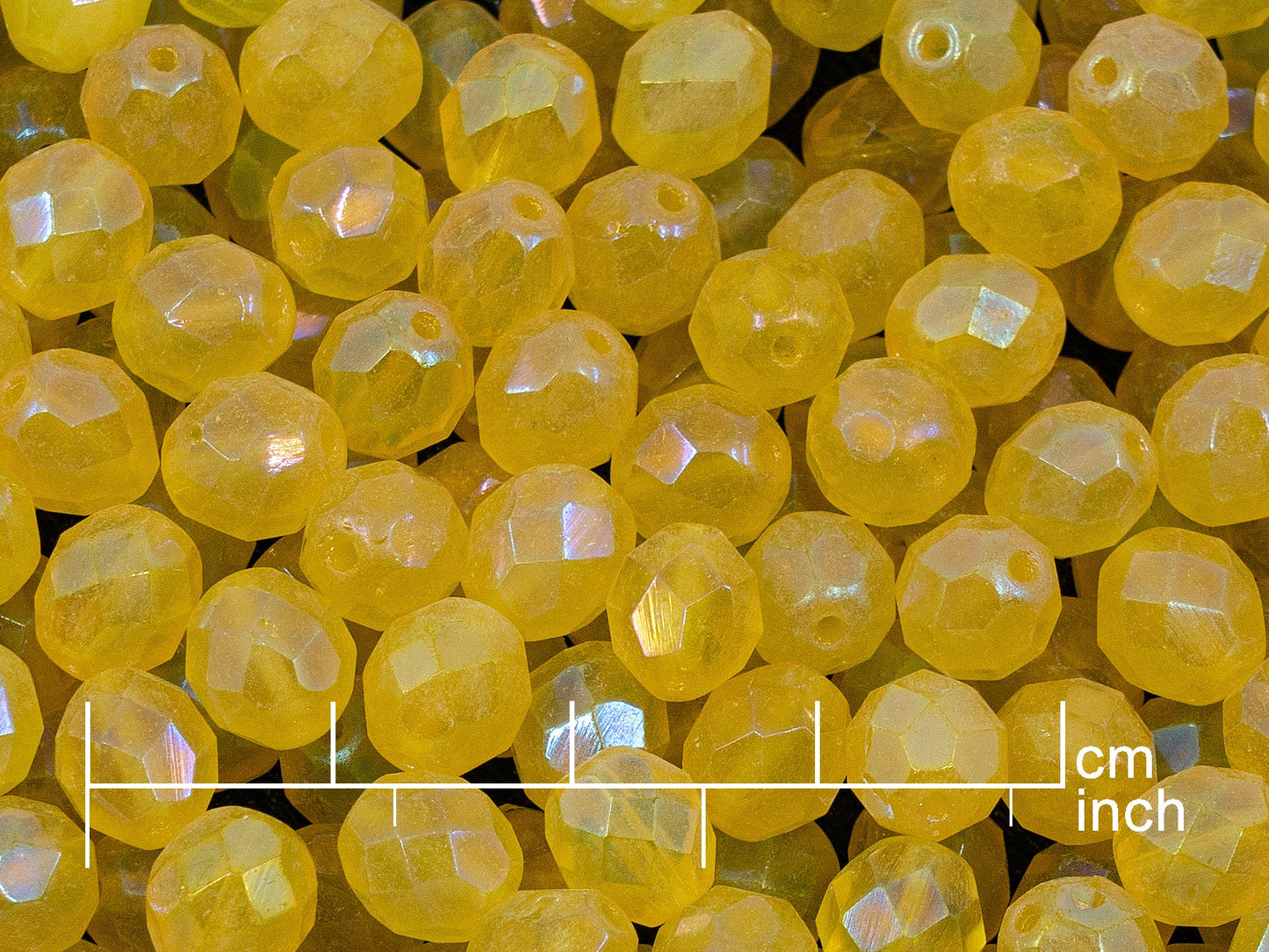 アウトレット 10グラム ファセットラウンドファイアポリッシュビーズ、8 x 8 mm、透明イエローマットAB(80120-84100-28701)、ガラス、チェコ共和国